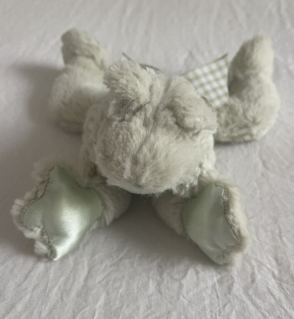 Bearington Baby Collection RIBBIT Plush Mint Green FROG Rattle Lovey Toy,Gingham